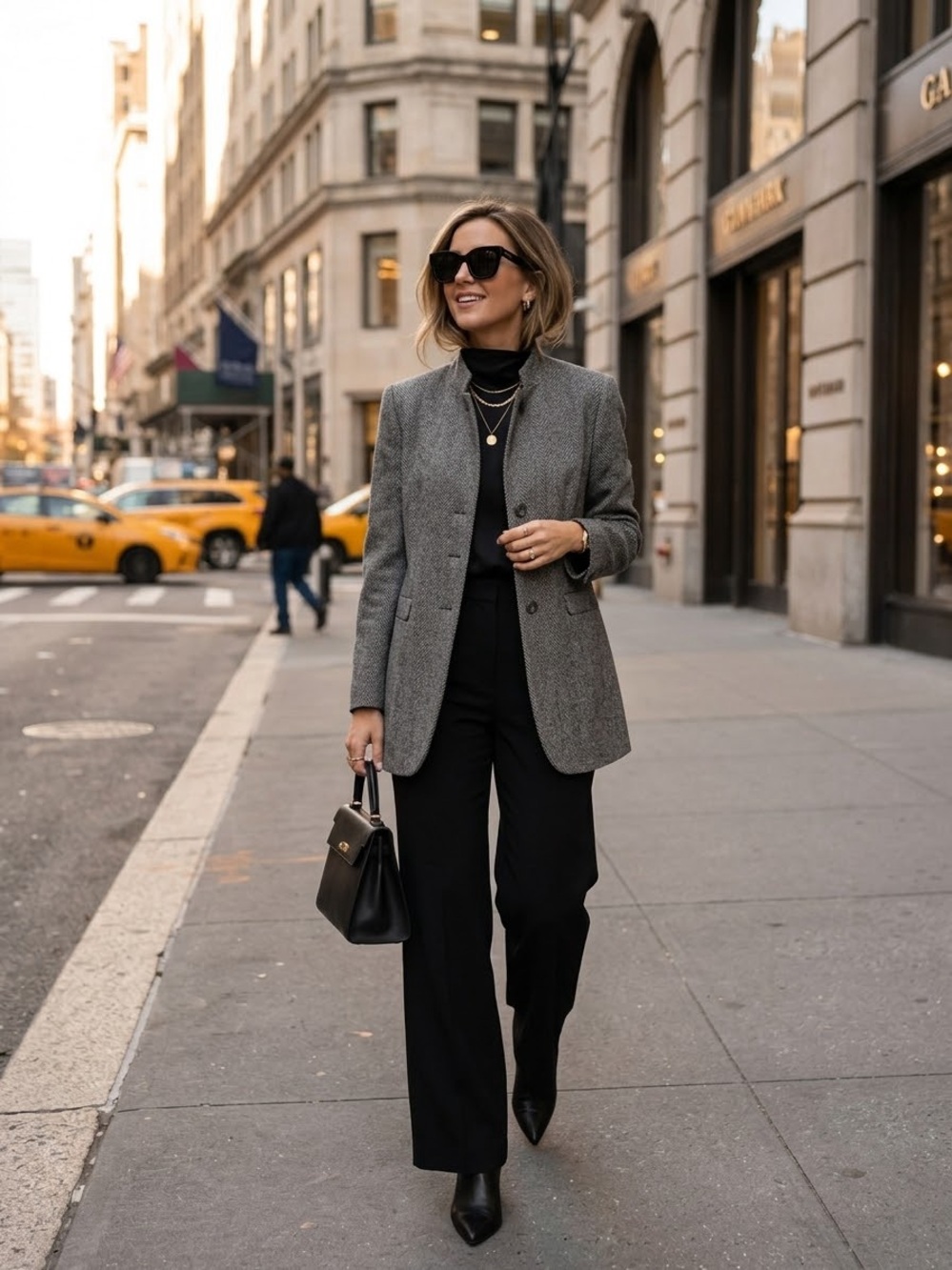 Lafayette 148 New York Gray Herringbone Stand-Collar Blazer